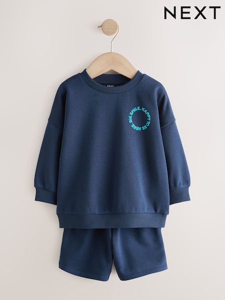 Navy Big Smile Crew Neck Sweatshirt and Shorts Set (3mths-7yrs) (H59368) | $33 - $46