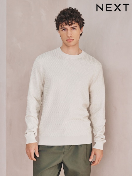 Neutral Slim Fit Textured Stitch Crew Neck Jumper (H59371) | $83