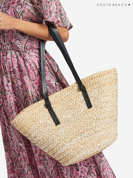South Beach Light Brown Shoulder Straw Tote Bag (H59372) | €37