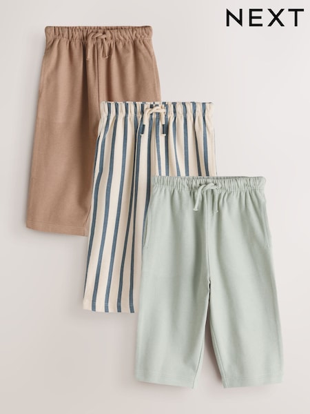 Blue Tan And Stripe Textured Wide Leg Joggers 3 Pack (3mths-7yrs) (H59393) | AED117 - AED137