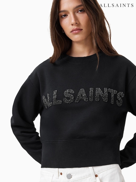AllSaints Black Pearl Separo Sequin Cropped Sweatshirt (H59432) | €211