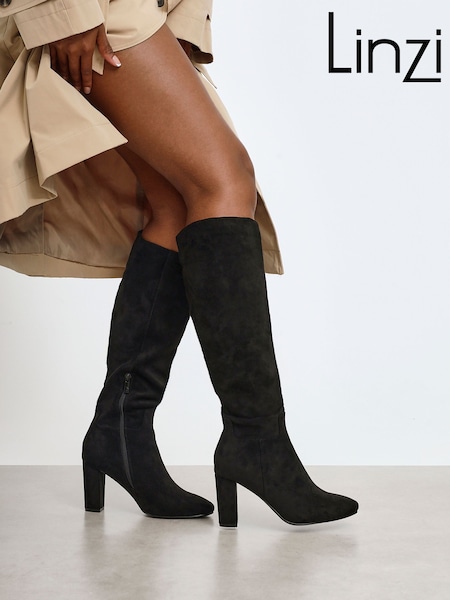 Linzi Black Claim Block Heel High Leg Boots (H59440) | €69