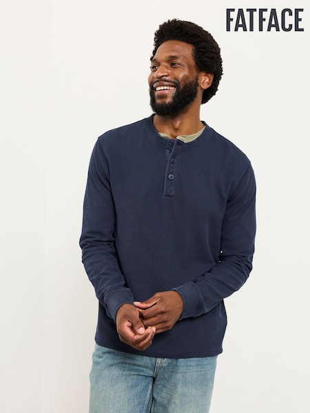 FatFace Wells Navy Long Sleeve Texture Henley (H59464) | AED230