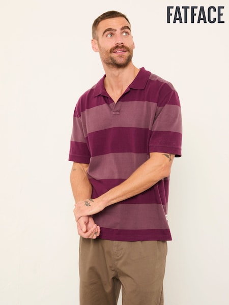 FatFace Ashton Purple Rugby Stripe Notch Polo (H59473) | LEI 283