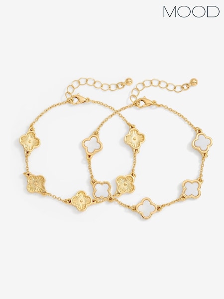 Gold - Mood Tone Mother Of Pearl Clover Station Bracelets 2 Pack (H59503) | 28 €