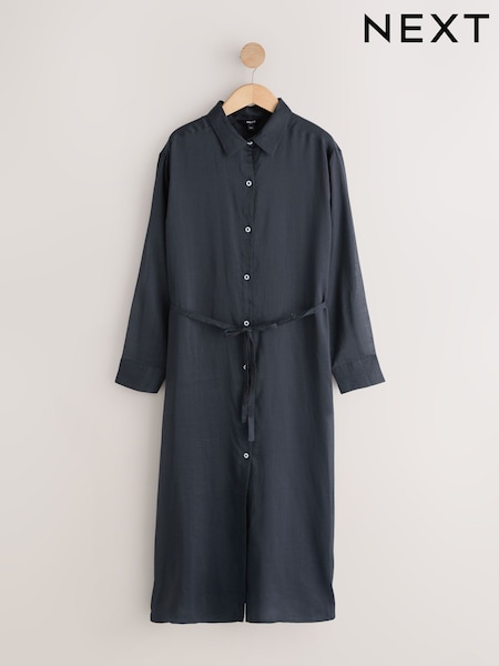 Navy Midi Length Shirt Dress With Ramie (H59513) | €82
