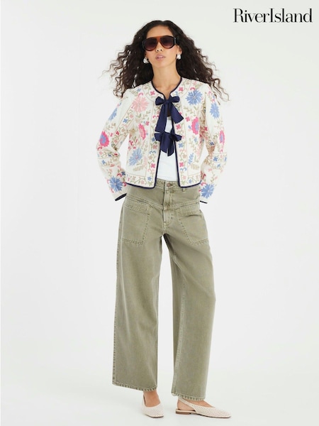 River Island Cream Floral Print Tie Front Jacket (H59526) | €87