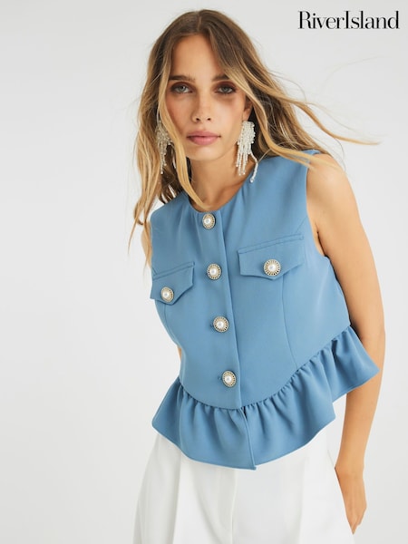 River Island Blue Frill Tailored Waistcoats (H59530) | R$ 385