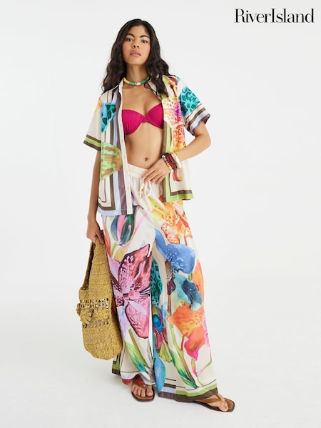 River Island Multicolour Tropical Print Beach Shirt (H59547) | R$ 385