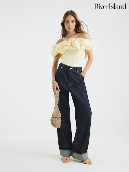 River Island Yellow Ruffle Bardot Top (H59550) | R$ 385