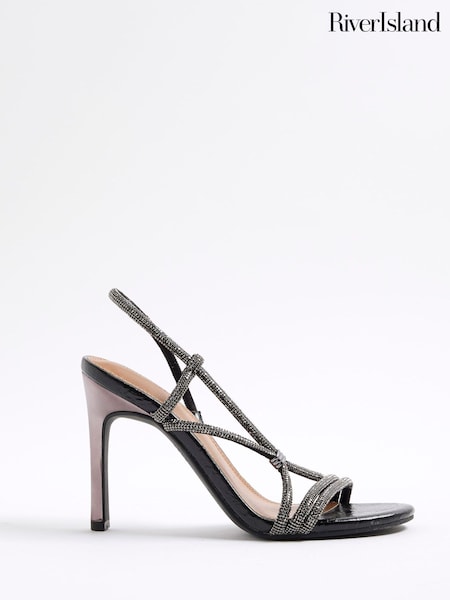 River Island Black Diamante Strappy Heel Sandals (H59554) | €51