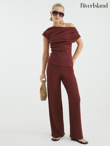 River Island Red Textured Wide Leg Trousers (H59555) | €42
