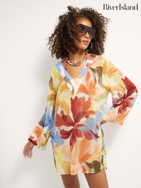 River Island Printed Plunge Tunic Dress (H59571) | R$ 415