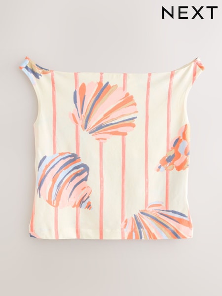 Blue/Cream Shell Print Open Neck Vest (H59661) | 57 QAR