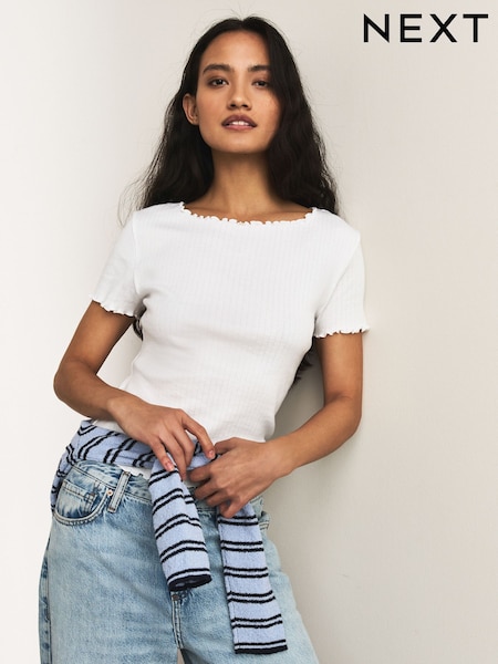 أبيض - Pointelle Short Sleeve T-Shirt (H59669) | ‏7 ر.ع.‏