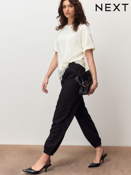 Schwarz - Linen Blend Balloon Leg Trousers (H59680) | 47 €