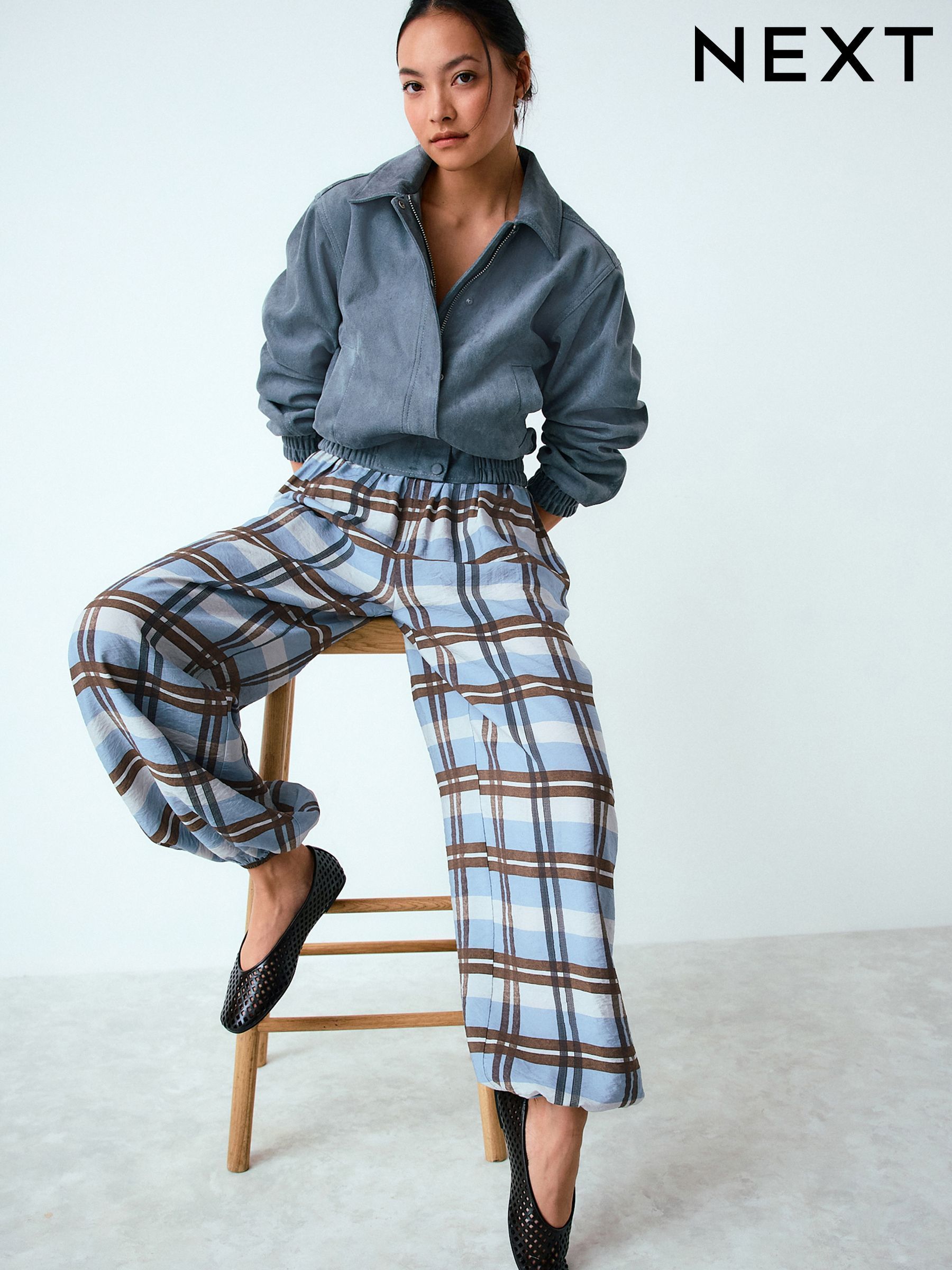Women's Wide Leg Check Tartan Trousers | Next Oman