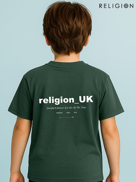 Religion Green Oversized 3/4 Sleeve T-Shirt (H59688) | AED105