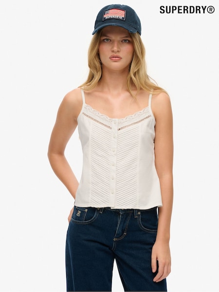 Superdry White Lace Button Through Cami Top (H59696) | AZN 63