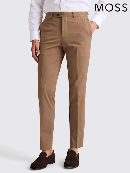 MOSS Tailored Fit Tobacco Cotton Trousers (H59743) | 670 LEI