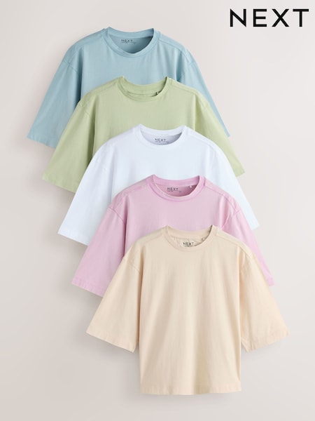 Pink/Blue/Green/Yellow/White Relaxed Boxy Elbow Length Crew Neck T-Shirt 3 Pack (H59755) | LEI 367