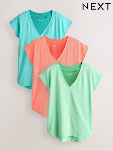 Klar grønn/Korall/Grønn - V-Neck Cap Sleeve T-Shirt (H59762) | kr295