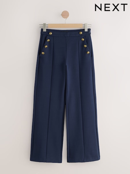 أزرق داكن - Ponte Wide Leg Trousers With Gold Button Detailing (H59795) | ‏170 ر.ق.