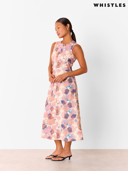 Whistles Pink Petite Floral Print Textured Midi Dress (H59916) | €203