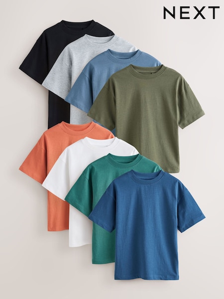 أسود/أخضر/أزرق/أبيض/بني/رمادي - Short Sleeve T-Shirts 8 Pack (3-16yrs) (H59924) | ‏163 د.إ.‏ - ‏ 193‏ د.إ.