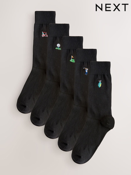 Black Golfing Fun Embroidered Socks 5 Pack (H59992) | €15