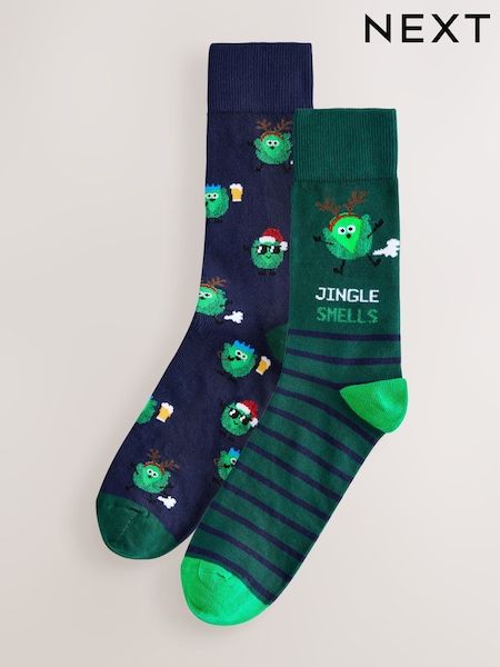 Green/Blue Sprouts Christmas Pattern Socks 2 Pack (H60034) | €10