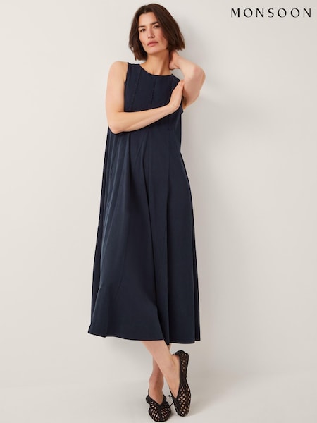 Monsoon Blue Tate Embroidered Trim Jersey Midi Dress (H60146) | R$ 680