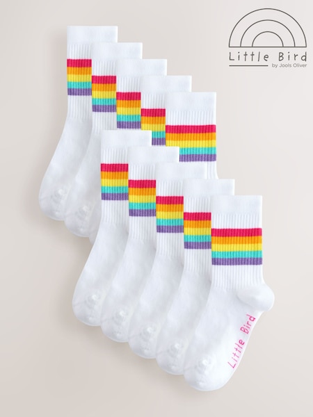 Little Bird by Jools Oliver White Pastel Rainbow Stripe Tube Socks 10 Pack (H60195) | R$ 160 - R$ 180