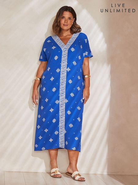 Live Unlimited Blue Placement Print V-Neck Maxi Dress (H60201) | €113