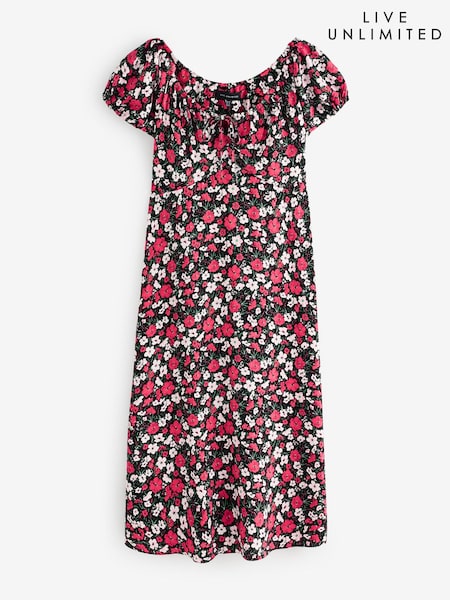 Live Unlimited Red Floral Print Gathered Neck Midi Dress (H60204) | €118