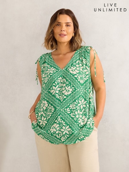Live Unlimited Green Bandana Print Drawstring Top (H60206) | AZN 148