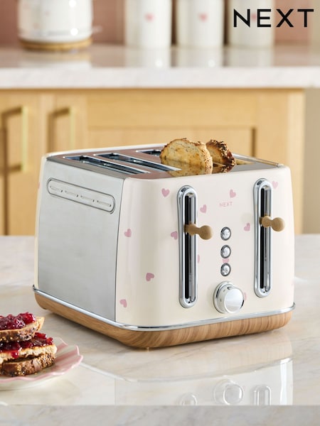 Cream With Pink Hearts 4 Slice Malvern Toaster (H60261) | €86