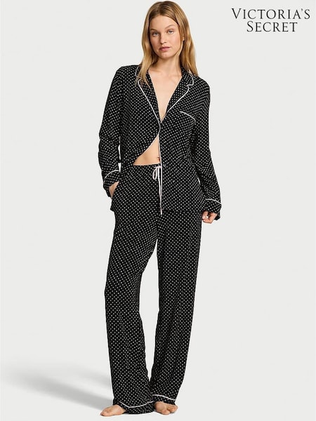 Victoria's Secret Black & Pretty Blossom Pink Dot Modal Long Pyjamas Set (H60320) | €78.50