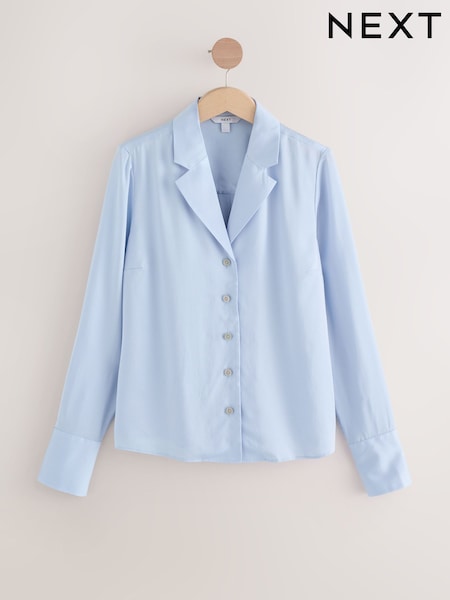 Pastell Blå - Soft Revere Collar Long Sleeve Shirt (H60432) | kr533
