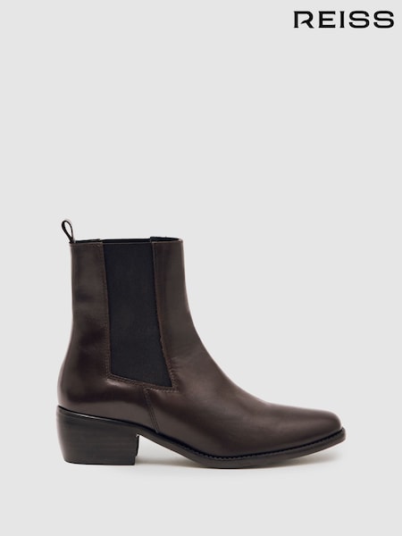 Reiss Chocolate Brown Maeva Leather Chelsea Boots (H60493) | AED1,426