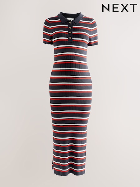 Navy Stripe Maternity Collared Knit Dress (H60520) | €51.50