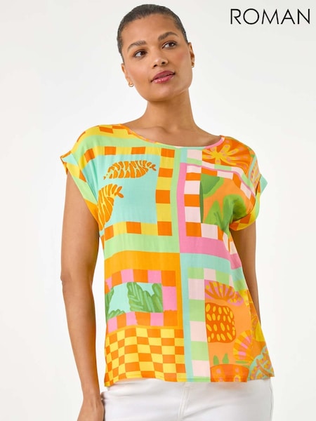 Roman Orange Abstract Print Shell Blouse (H60584) | €40