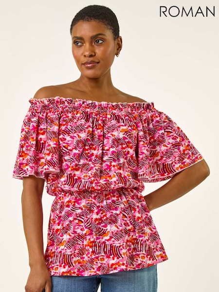 Roman Abstract Print Bardot Blouse (H60593) | 48 €