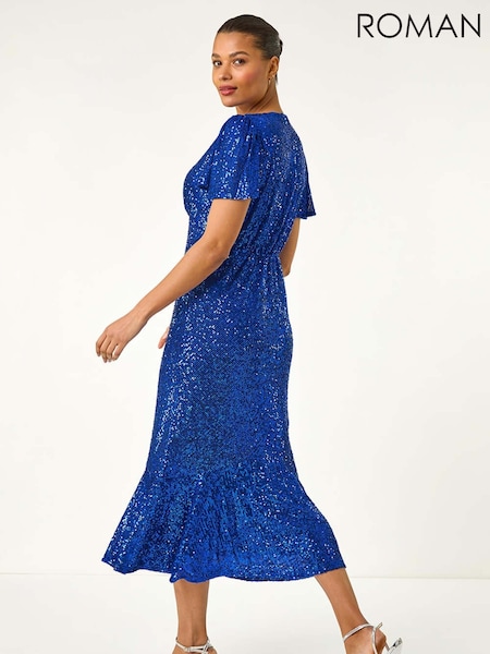 Roman Blue Sequin Midi Dress (H60608) | €119