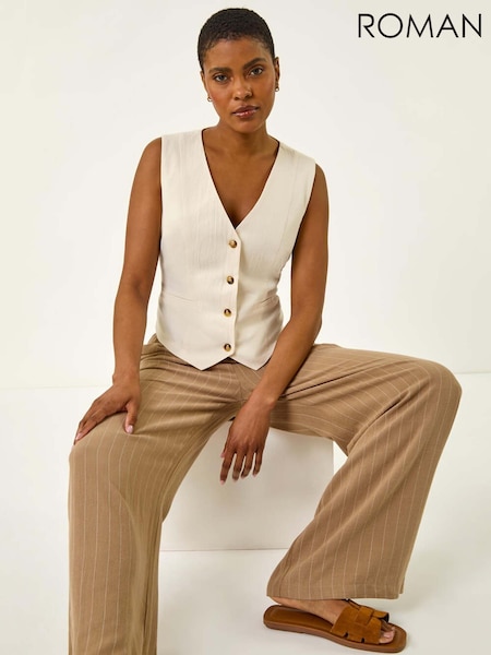 Roman White V-Neck Button Through Waistcoat (H60612) | R$ 435