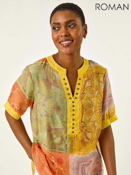 Roman Yellow Patchwork Print Blouse (H60613) | €46