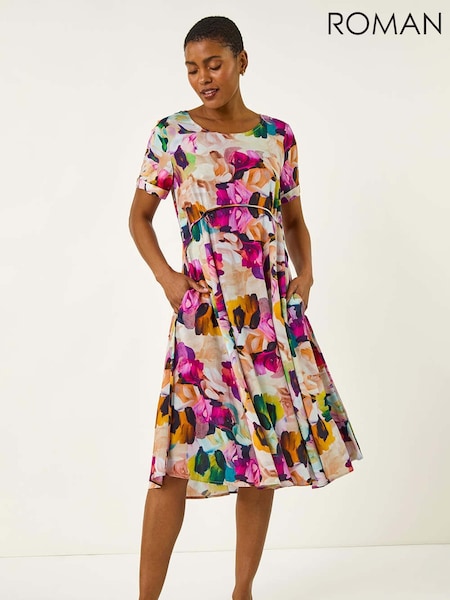 Roman Purple Floral Print Smock Dress (H60619) | €63