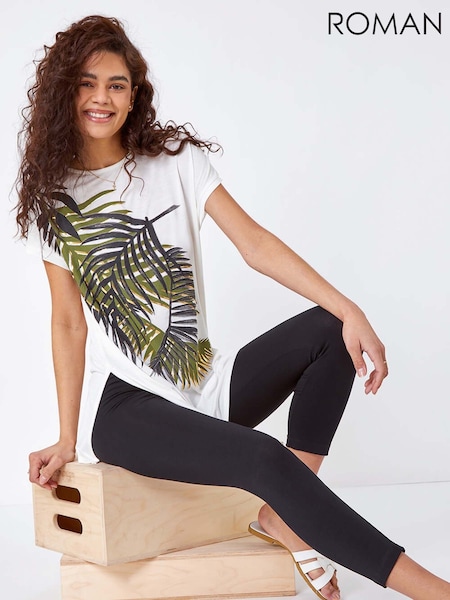 Roman Black Elastic Waist Stretch Cropped Leggings (H60623) | R$ 385