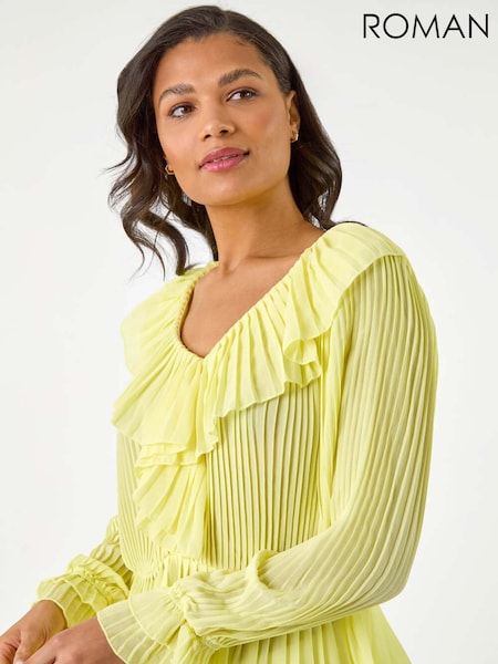 Roman Yellow Frill Pleated Peplum Blouse (H60630) | AZN 123