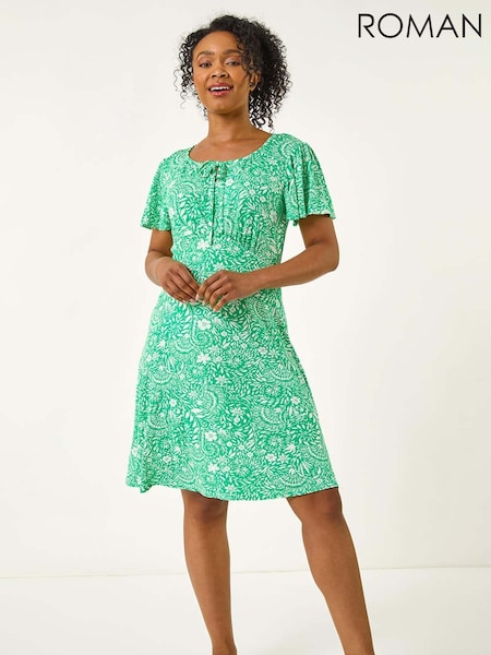 Roman Green Petite Floral Print Tie Detail Dress (H60657) | €53